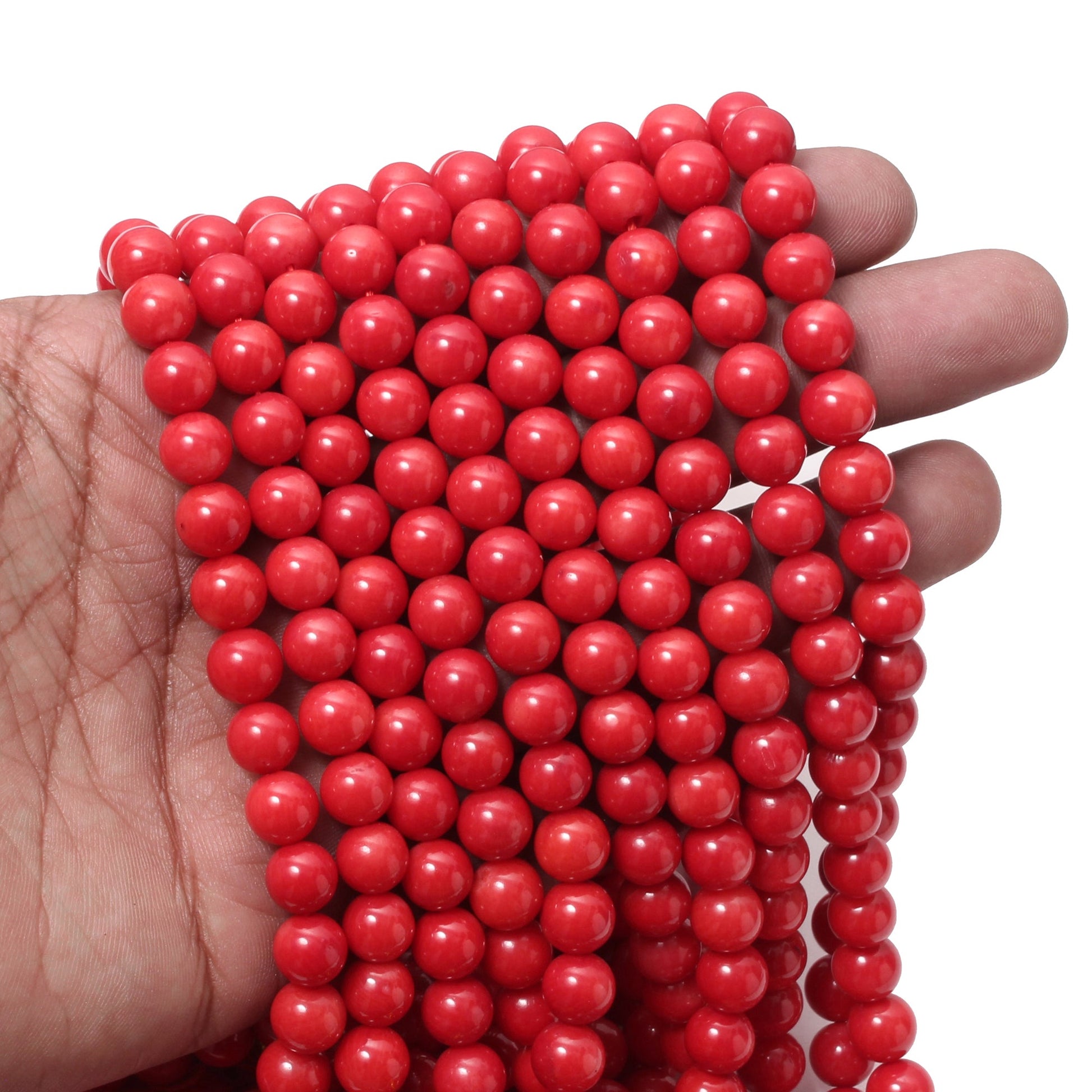 Red Coral Round Smooth Beads 8 mm, Bracelet Making Loose Beads Strand 16 Inches GemsRush
