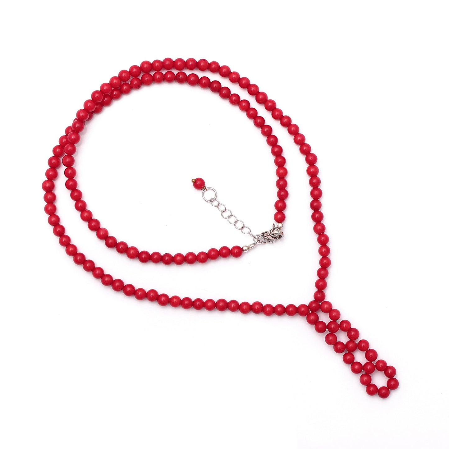 Red Coral Small Beaded Silver Necklace GemsRush