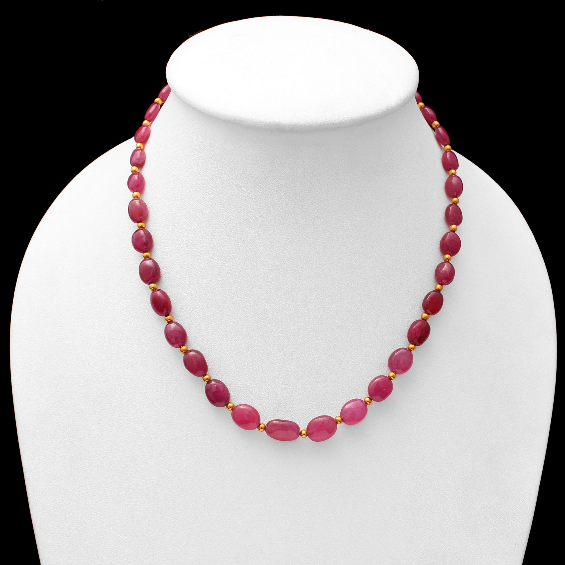 Red Ruby precious Stone Beaded Silver Necklace GemsRush