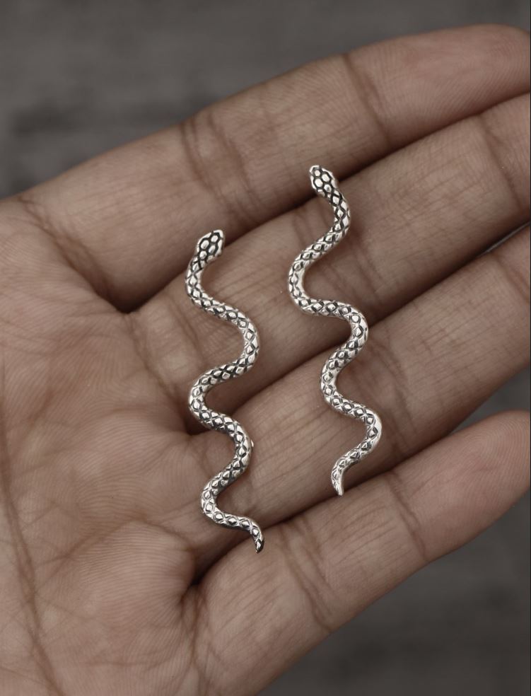 Serpent Silver Snake Earring GemsRush