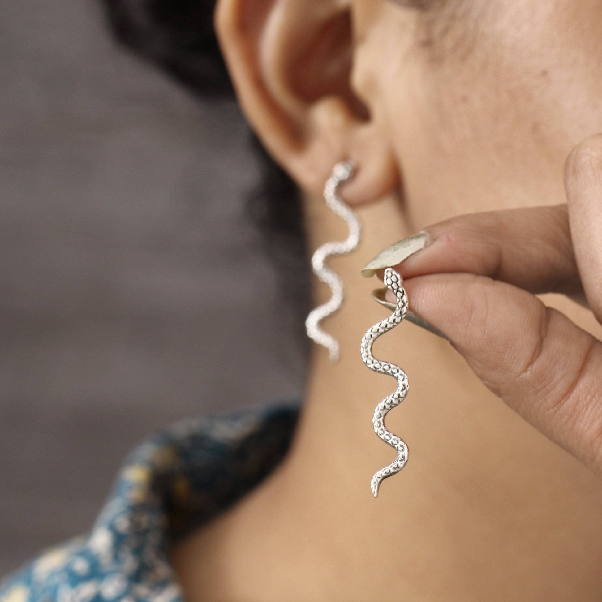 Serpent Silver Snake Earring GemsRush