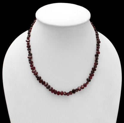 Smooth Oval Garnet Beads Silver Necklace GemsRush