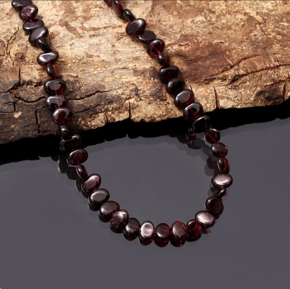 Smooth Oval Garnet Beads Silver Necklace GemsRush