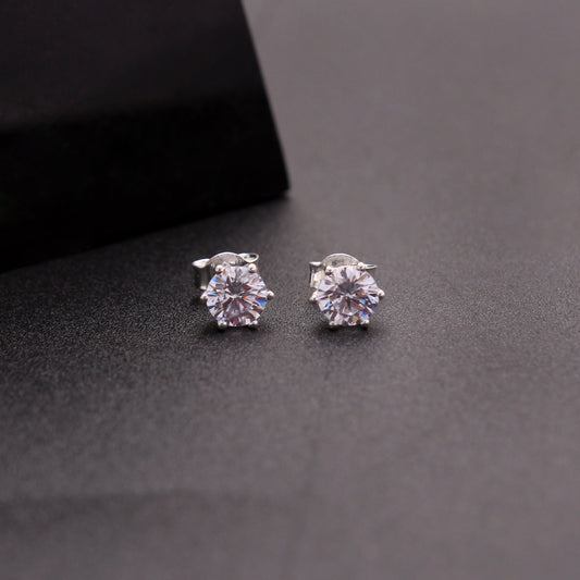 Sparkle White CZ Solitaire Silver Stud Earring GemsRush