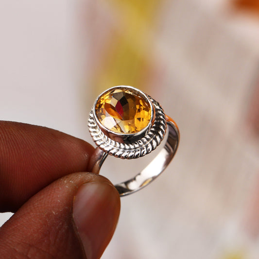 Statement Gold Citrine Silver Ring ( 7 US Ring Size ) GemsRush