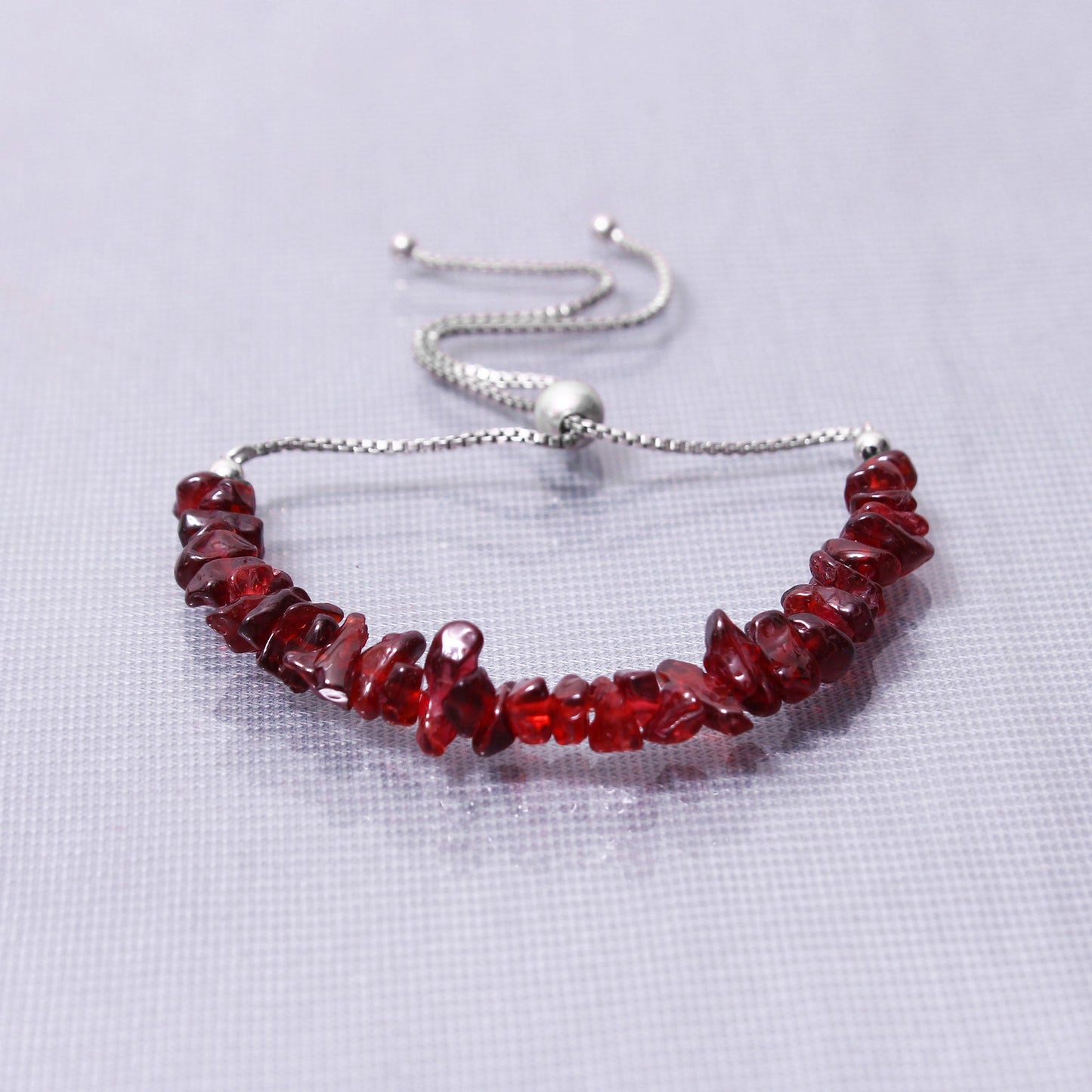 Stunning Red Garnet Beaded Bracelet with Sterling Silver Bolo Chain GemsRush