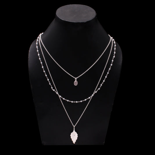 Three Layer Silver Necklace With Gemstone GemsRush