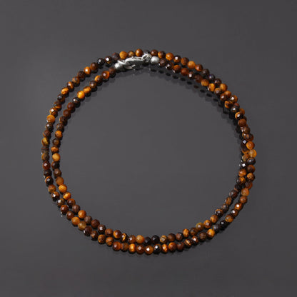 Tiger Eye Beaded Necklace, Micro Faceted Tiger Eye Round Beads Necklace, Gift for Her GemsRush