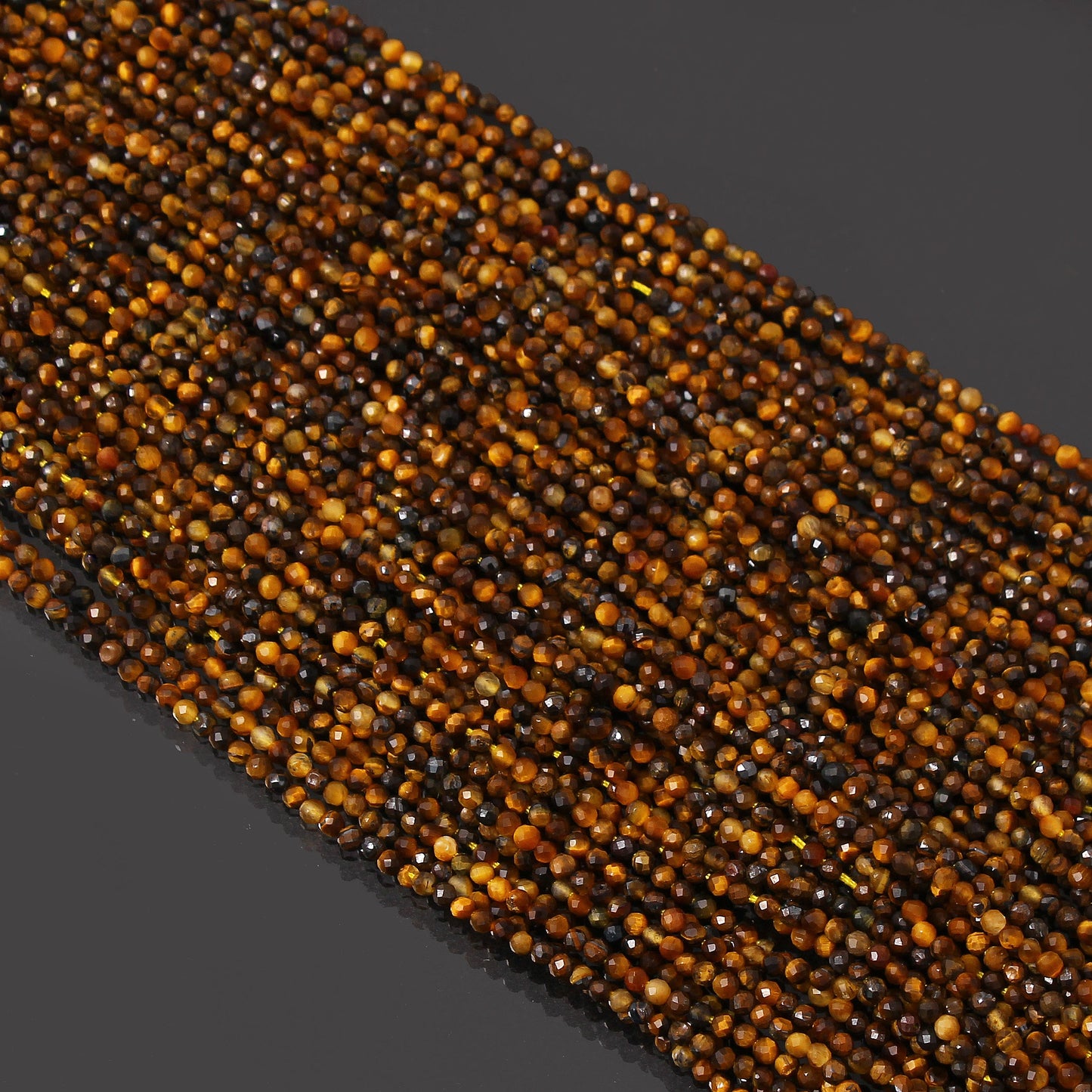 Tiger Eye Micro Faceted Cut Tiny Gemstone 2.5-3 mm Beads - 12.5 inch Strand - Jewelry Supplies GemsRush